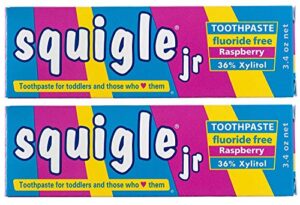 squigle jr toothpaste (for infants, toddlers), travel toothpaste, prevents cavities, canker sores, chapped lips. soothes, protects dry mouths. stops tooth sensitivity, no sls - 2 pack