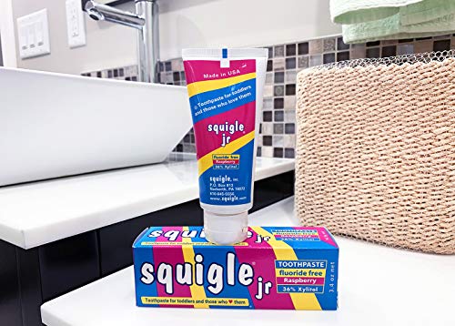 Squigle Jr Toothpaste (for Infants, Toddlers), Travel Toothpaste, Prevents Cavities, Canker Sores, Chapped Lips. Soothes, Protects Dry Mouths. Stops Tooth Sensitivity, No SLS - 2 Pack