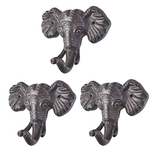 MechWares Elephant Decoration Wall Hook Cast Iron Heavy Duty Coat | Key | Hat | Scarf | Bags | Towel Hanger for Home | Bedroom | Bathroom | Kitchen | Laundry Room | Garage - Pack of 3 with 6 Screws