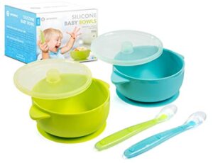 sperric silicone suction baby bowl with lid - bpa free - 100% food grade silicone - infant babies and toddler self feeding