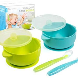 Sperric Silicone Suction Baby Bowl with Lid - BPA Free - 100% Food Grade Silicone - Infant Babies And Toddler Self Feeding