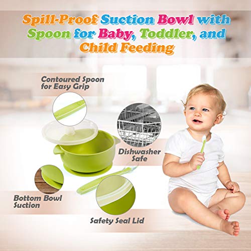 Sperric Silicone Suction Baby Bowl with Lid - BPA Free - 100% Food Grade Silicone - Infant Babies And Toddler Self Feeding