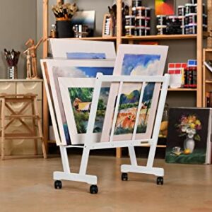 Creative Mark Firenze Wood Large Print Rack with Castors - Perfect for Display of Canvas, Art, Prints, Panels, Posters, Art Gallery Shows, Storage Rack - White