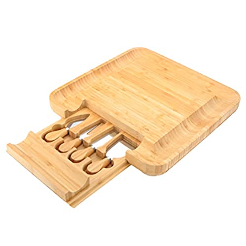 Bamboo Charcuterie Cheese Board and Knife Set, Serving Platter Tray with Cutlery Set, Housewarming Gifts, Entertaining Serving Dishes, Cheese Serving Plate, Large Cheese Charcuterie Board