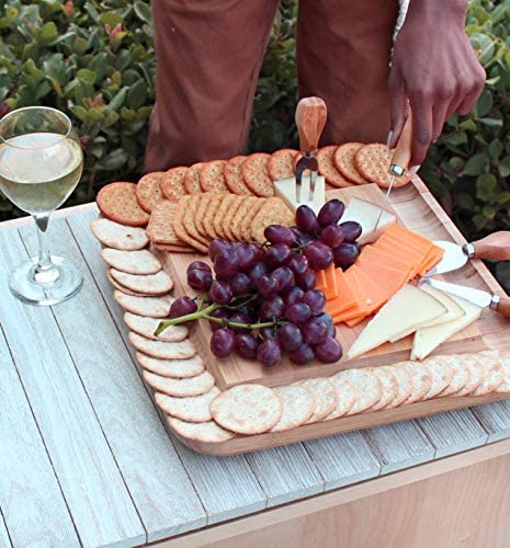 Bamboo Charcuterie Cheese Board and Knife Set, Serving Platter Tray with Cutlery Set, Housewarming Gifts, Entertaining Serving Dishes, Cheese Serving Plate, Large Cheese Charcuterie Board