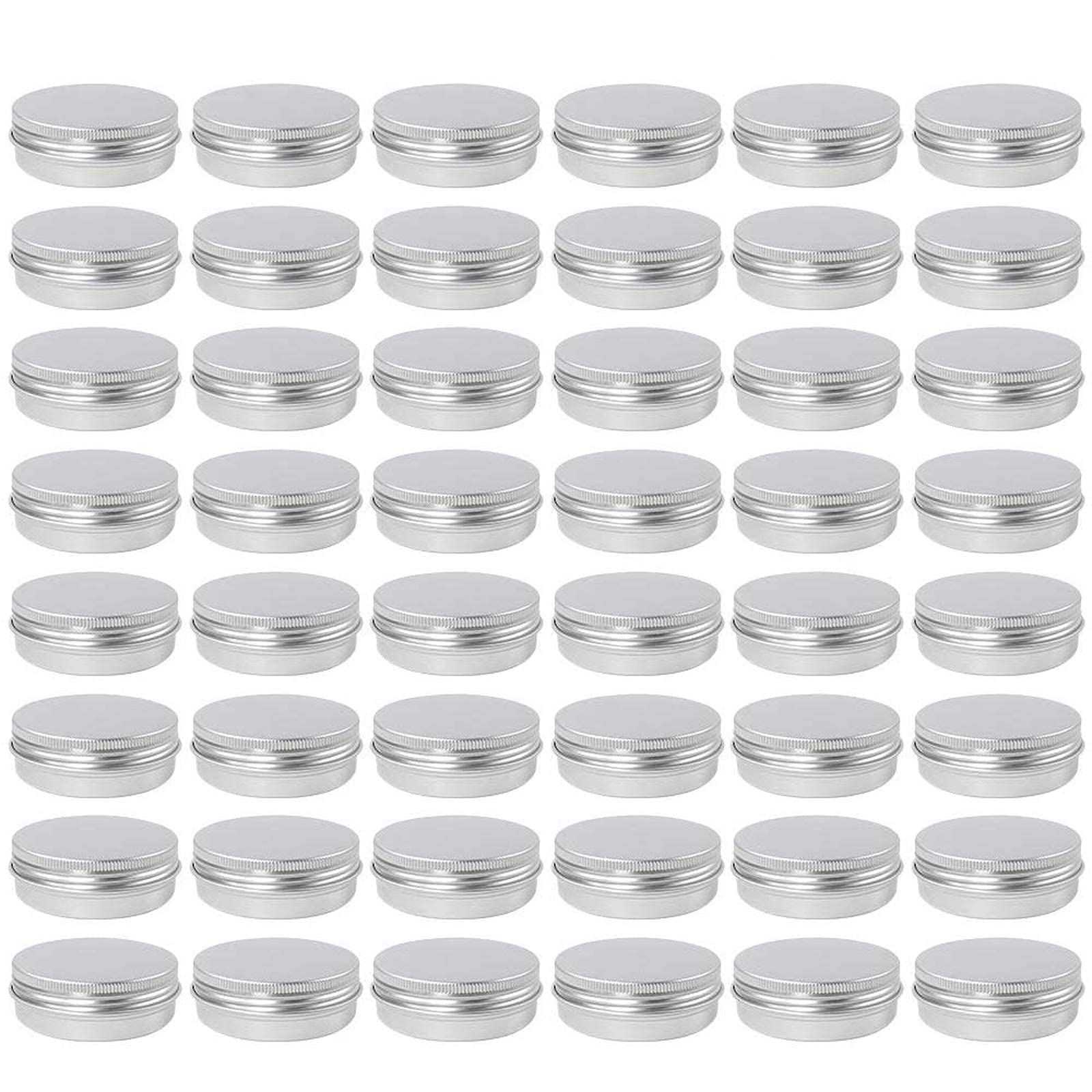 Moretoes 48 Pack 2 Oz Metal Round Tins Aluminum Tin Cans Containers with Screw Lid for Salve, Spices or Candies