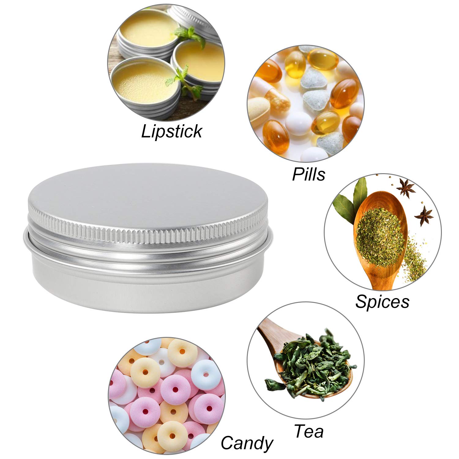 Moretoes 48 Pack 2 Oz Metal Round Tins Aluminum Tin Cans Containers with Screw Lid for Salve, Spices or Candies