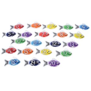 tickit rainbow gel number fish - set of 21 - 7 colors - teach counting 0-20 with numbers and subitized dots - sensory manipulative