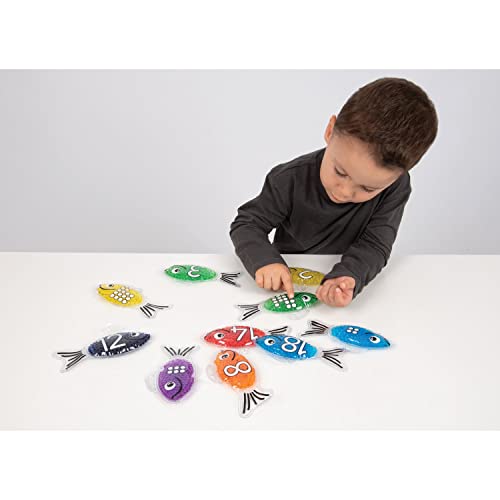TickiT Rainbow Gel Number Fish - Set of 21 - 7 Colors - Teach Counting 0-20 with Numbers and Subitized Dots - Sensory Manipulative