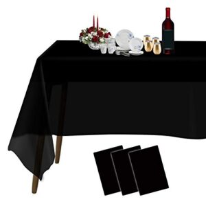 plastic tablecloths for rectangle tables 3 pack 54" x 108" party table cloths disposable for 6 to 8 foot tables indoor or outdoor parties birthdays weddings christmas anniversary buffet table (black)