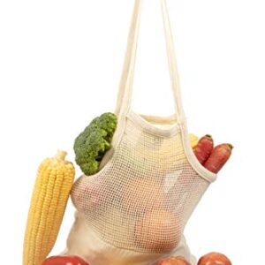 Reusable Mesh Grocery Shopping Bags - Organic Cotton Mesh Tote Bags - Net Farmers Market Bags with Reinforced Bottom - Mesh Mushroom Foraging Tote Bags - Portable Cotton French Market Tote (3 Bags)