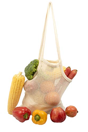 Reusable Mesh Grocery Shopping Bags - Organic Cotton Mesh Tote Bags - Net Farmers Market Bags with Reinforced Bottom - Mesh Mushroom Foraging Tote Bags - Portable Cotton French Market Tote (3 Bags)