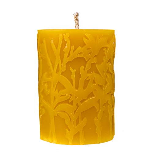 Alternative Imagination 100% Pure Beeswax Pillar Candle (3x4 Inch), 40 Hour, Wild Meadow Design, Hand-Poured, Made in USA