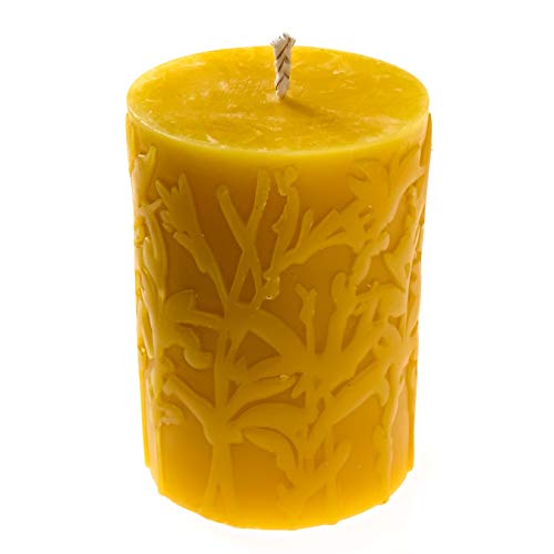 Alternative Imagination 100% Pure Beeswax Pillar Candle (3x4 Inch), 40 Hour, Wild Meadow Design, Hand-Poured, Made in USA