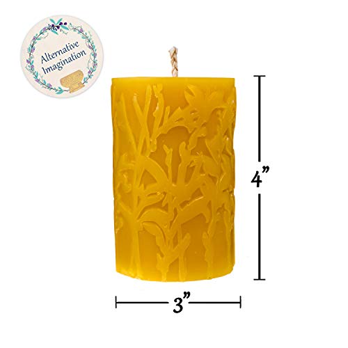 Alternative Imagination 100% Pure Beeswax Pillar Candle (3x4 Inch), 40 Hour, Wild Meadow Design, Hand-Poured, Made in USA