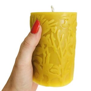 Alternative Imagination 100% Pure Beeswax Pillar Candle (3x4 Inch), 40 Hour, Wild Meadow Design, Hand-Poured, Made in USA