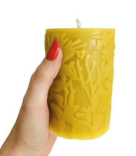 Alternative Imagination 100% Pure Beeswax Pillar Candle (3x4 Inch), 40 Hour, Wild Meadow Design, Hand-Poured, Made in USA