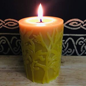 Alternative Imagination 100% Pure Beeswax Pillar Candle (3x4 Inch), 40 Hour, Wild Meadow Design, Hand-Poured, Made in USA