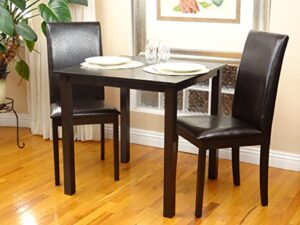 3 pc dining room dinette kitchen set square table and 2 fallabella chairs classic style solid wood espresso finish rattan wicker furniture