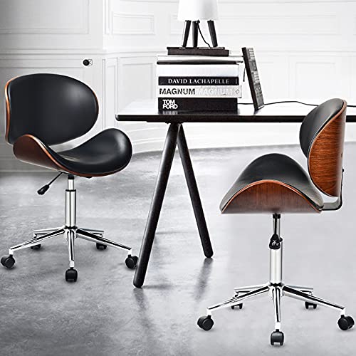 C-CHAIN Adjustable Modern Mid-Century Office Chair with Curved Seat/Back, Swivel Executive Chair, Rolling Computer Chair, Bent Wooden Accent Office Chair for Home and Office