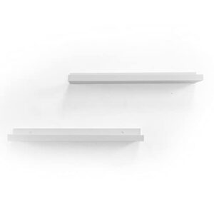 Picture Shelf, Greenco Set of 2 Wall Mounted Photo Ledge Floating Shelves for Bedroom, Living Room, Kitchen, Bathroom, Nursery Display, White Finish