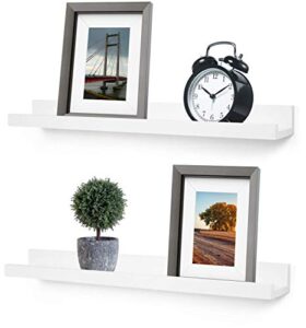 picture shelf, greenco set of 2 wall mounted photo ledge floating shelves for bedroom, living room, kitchen, bathroom, nursery display, white finish