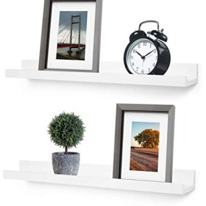 Picture Shelf, Greenco Set of 2 Wall Mounted Photo Ledge Floating Shelves for Bedroom, Living Room, Kitchen, Bathroom, Nursery Display, White Finish