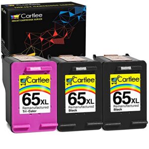cartlee 3 pack remanufactured 65xl 65 xl high yield ink cartridges for hp deskjet 2600 2622 2635 2652 2655 3700 3720 3722 3752 3755 envy 5000 5052 5055 amp 100 printer series black and color combo