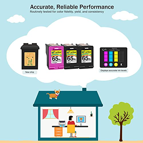 Cartlee 3 Pack Remanufactured 65XL 65 XL High Yield Ink Cartridges for HP DeskJet 2600 2622 2635 2652 2655 3700 3720 3722 3752 3755 Envy 5000 5052 5055 AMP 100 Printer Series Black and Color Combo