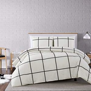 Truly Soft Everyday Kurt Black and White Stripe Comforter, Full/Queen, Windowpane, Kurt Windowpane