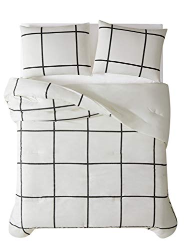 Truly Soft Everyday Kurt Black and White Stripe Comforter, Full/Queen, Windowpane, Kurt Windowpane