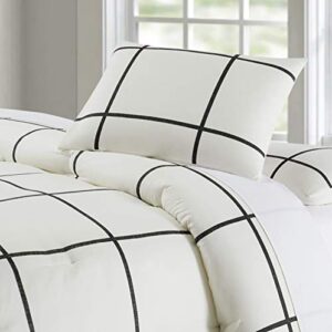 Truly Soft Everyday Kurt Black and White Stripe Comforter, Full/Queen, Windowpane, Kurt Windowpane