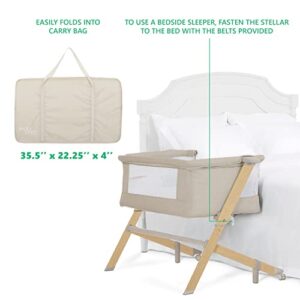 Evolur Stellar Bassinet and Bedside Sleeper, Easy to Fold and Carry, Lightweight and Portable Baby Bassinet, Height Adjustable, Mattress Pad Included, Beige