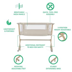 Evolur Stellar Bassinet and Bedside Sleeper, Easy to Fold and Carry, Lightweight and Portable Baby Bassinet, Height Adjustable, Mattress Pad Included, Beige