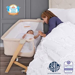 Evolur Stellar Bassinet and Bedside Sleeper, Easy to Fold and Carry, Lightweight and Portable Baby Bassinet, Height Adjustable, Mattress Pad Included, Beige