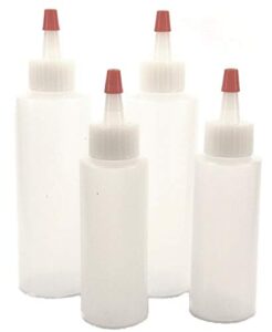 4 pack combo (2 each: 4 oz, 2 oz) mini squeeze bottles - food grade translucent bpa-free ldpe w yorker cap for arts, crafts, glue, icing, sauce, condiments, cake decorating 60ml 120ml