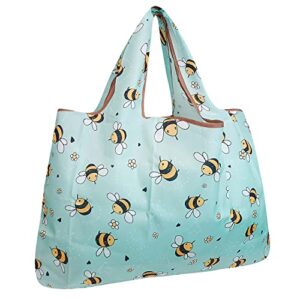 allydrew large foldable tote nylon reusable grocery bag, bumble bees