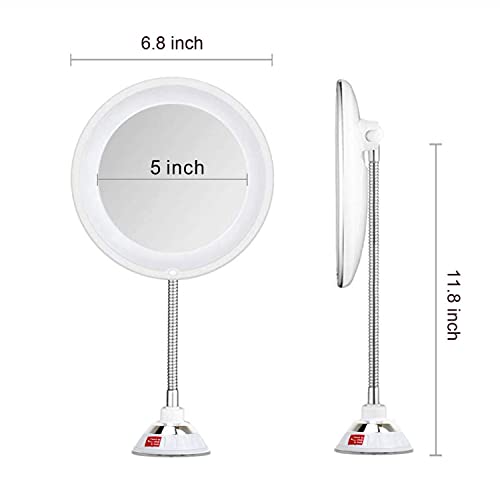 TOP4EVER Flexible 10X Magnifying Suction Mirror, Dimmable LED Lighted Vanity Mirror,Power Locking Suction Cup with Day Light and 360 Degree Swivel, Portable Vanity Mirror for Home Bathroom