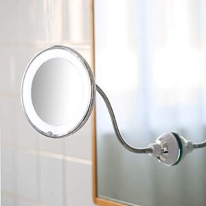 TOP4EVER Flexible 10X Magnifying Suction Mirror, Dimmable LED Lighted Vanity Mirror,Power Locking Suction Cup with Day Light and 360 Degree Swivel, Portable Vanity Mirror for Home Bathroom