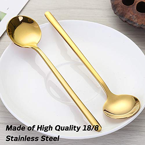 Pack of 8, Gold Plated Stainless Steel Espresso Spoons, findTop Mini Teaspoons Set for Coffee Sugar Dessert Cake Ice Cream Soup Antipasto Cappuccino, 5.3 Inch