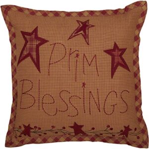 vhc brands ninepatch star prim blessings pillow 12x12 country bedding accessory, burgundy