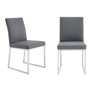 armen living trevor contemporary faux leather dining chair - set of 2, 20" seat height, gray and brushed stainless steel