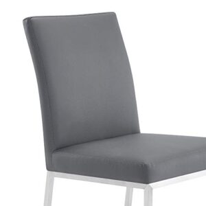 Armen Living Trevor Contemporary Faux Leather Dining Chair - Set of 2, 20" Seat Height, Gray and Brushed Stainless Steel