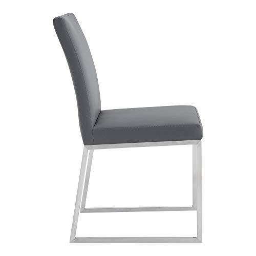 Armen Living Trevor Contemporary Faux Leather Dining Chair - Set of 2, 20" Seat Height, Gray and Brushed Stainless Steel