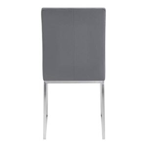 Armen Living Trevor Contemporary Faux Leather Dining Chair - Set of 2, 20" Seat Height, Gray and Brushed Stainless Steel