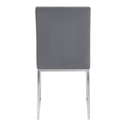 Armen Living Trevor Contemporary Faux Leather Dining Chair - Set of 2, 20" Seat Height, Gray and Brushed Stainless Steel