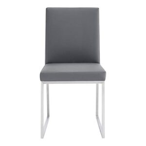 Armen Living Trevor Contemporary Faux Leather Dining Chair - Set of 2, 20" Seat Height, Gray and Brushed Stainless Steel