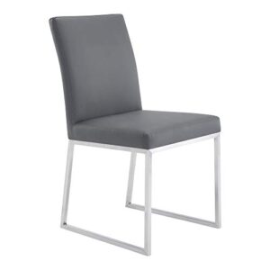 Armen Living Trevor Contemporary Faux Leather Dining Chair - Set of 2, 20" Seat Height, Gray and Brushed Stainless Steel