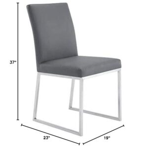 Armen Living Trevor Contemporary Faux Leather Dining Chair - Set of 2, 20" Seat Height, Gray and Brushed Stainless Steel