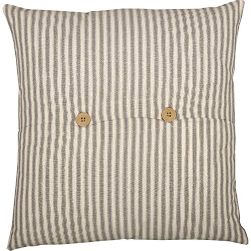 VHC Brands Grace Ticking Striped Textured Cotton Farmhouse Bedding Square 18x18 Filled Pillow, Creme White